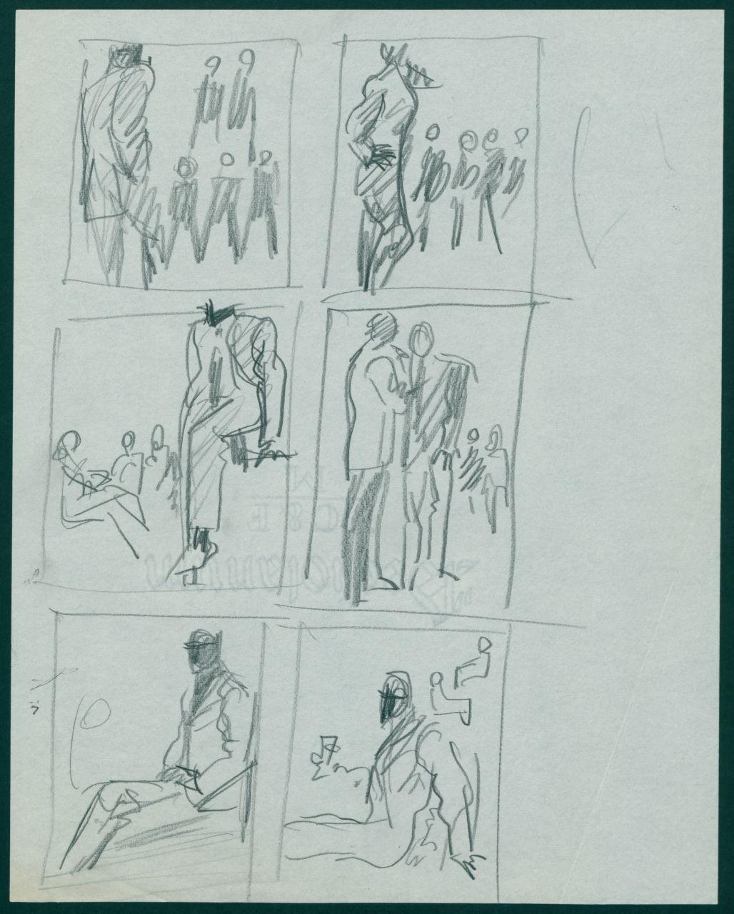 Schizzi per il periodico dei grandi magazzini la Rinascente "Uomo la Rinascente Moda maschile" dell'ottobre 1961, riquadri con figure maschili in differenti posizioni (disegno) di Iliprandi, Giancarlo (sec. XX)