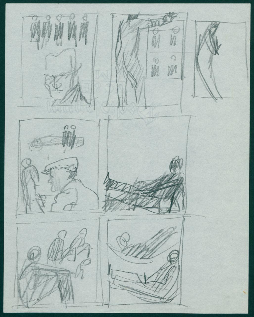 Schizzi per il periodico dei grandi magazzini la Rinascente "Uomo la Rinascente Moda maschile" dell'ottobre 1961, riquadri con figure maschili in differenti posizioni (disegno) di Iliprandi, Giancarlo (sec. XX)