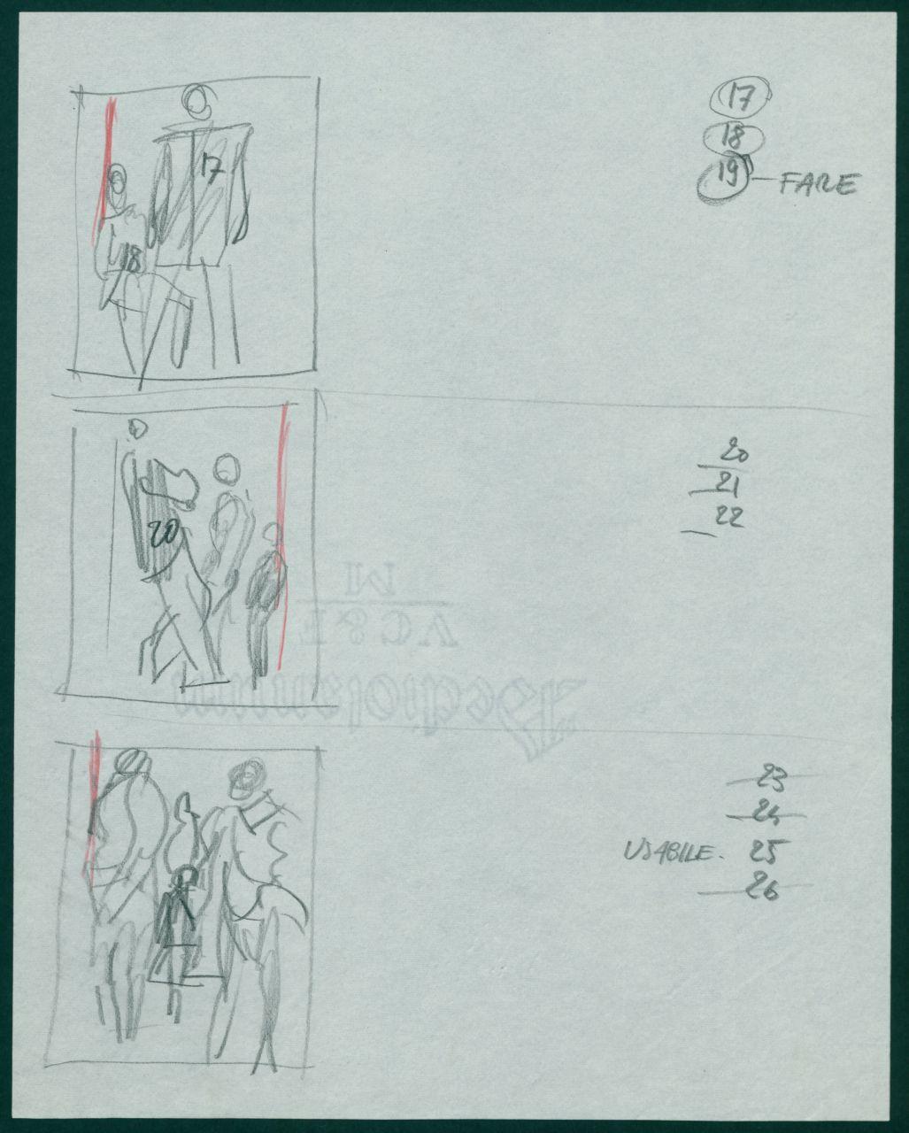 Schizzi per il periodico dei grandi magazzini la Rinascente "Uomo la Rinascente Moda maschile" dell'ottobre 1961, riquadri con figure umane e note manoscritte (disegno) di Iliprandi, Giancarlo (sec. XX)