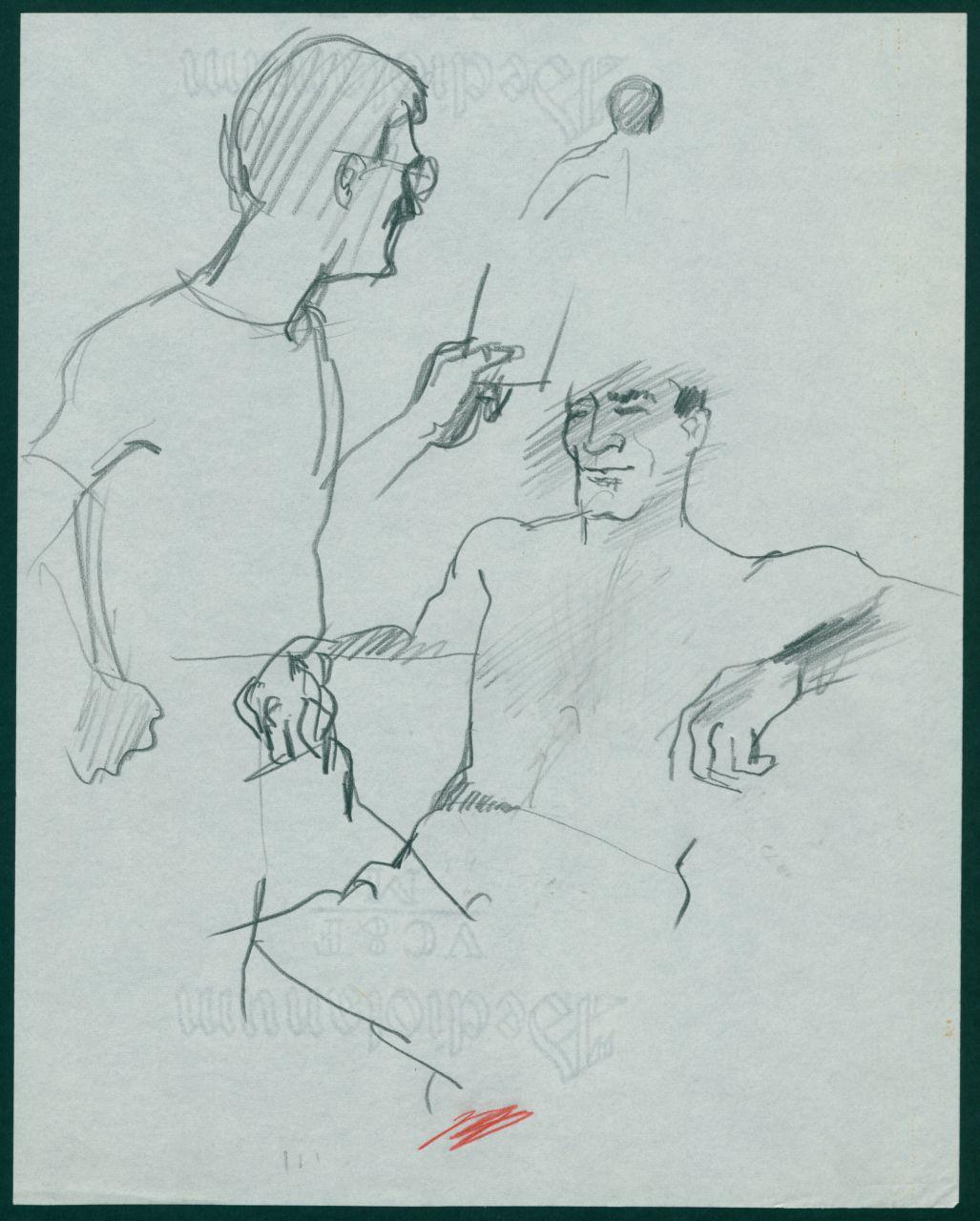 Primi studi di figure maschili per il periodico dei grandi magazzini la Rinascente "Uomo la Rinascente Moda maschile" dell'ottobre 1961, figure maschili (disegno) di Iliprandi, Giancarlo (sec. XX)