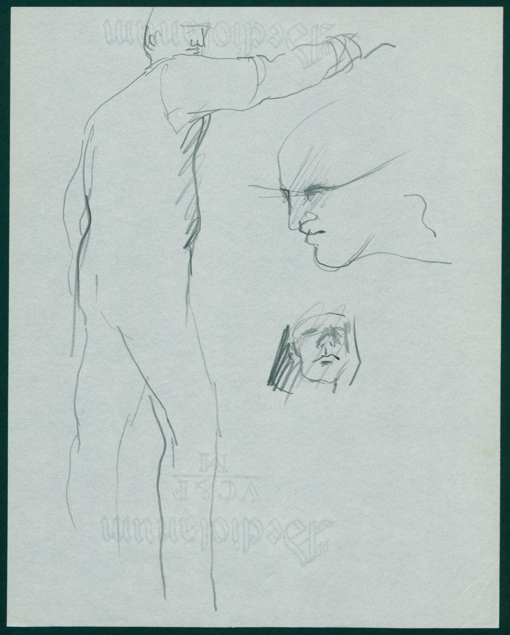 Primi studi di figure maschili per il periodico dei grandi magazzini la Rinascente "Uomo la Rinascente Moda maschile" dell'ottobre 1961, dettagli di figura maschile (disegno) di Iliprandi, Giancarlo (sec. XX)
