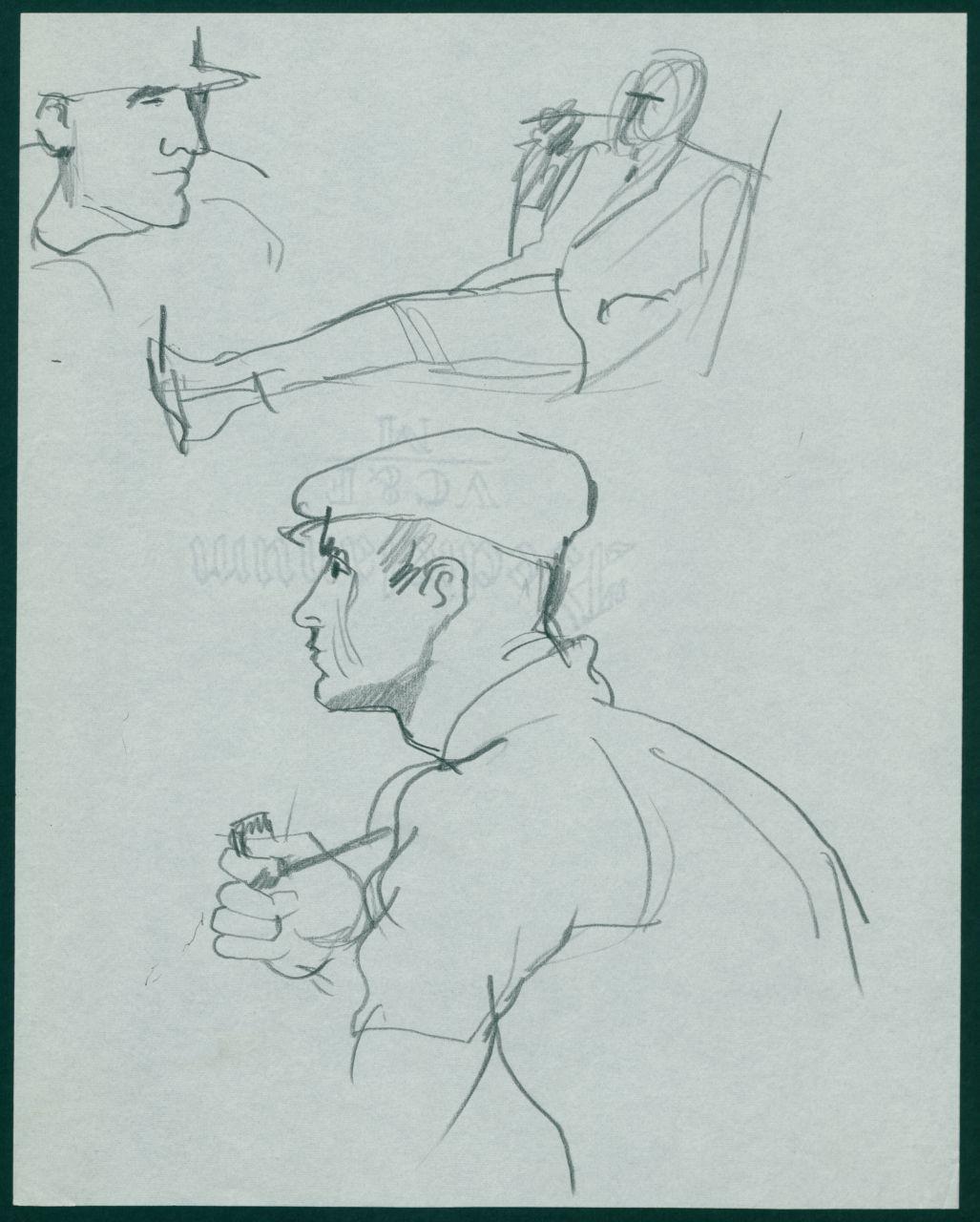 Bozzetto per il periodico dei grandi magazzini la Rinascente "Uomo la Rinascente Moda maschile" dell'ottobre 1961, uomini con pipa (disegno) di Iliprandi, Giancarlo (sec. XX)