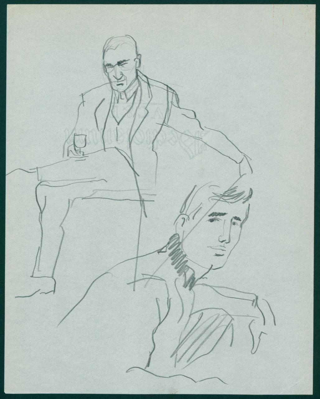 Bozzetto per il periodico dei grandi magazzini la Rinascente "Uomo la Rinascente Moda maschile" dell'ottobre 1961, uomini seduti (disegno) di Iliprandi, Giancarlo (sec. XX)