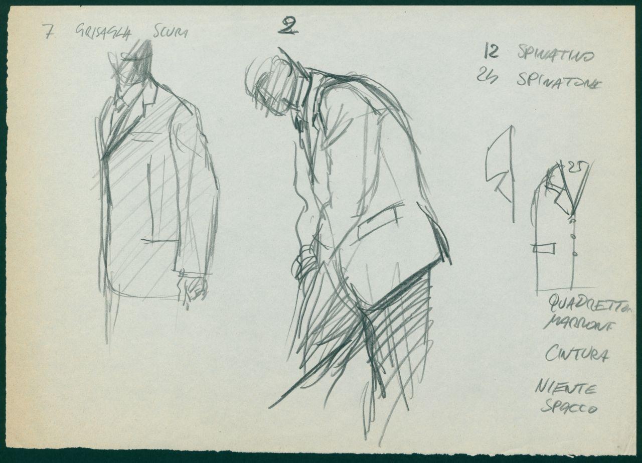 Bozzetto per il periodico dei grandi magazzini la Rinascente "Uomo la Rinascente Moda maschile" dell'ottobre 1961, dettagli di uomini con giacca monopetto (disegno) di Iliprandi, Giancarlo (sec. XX)