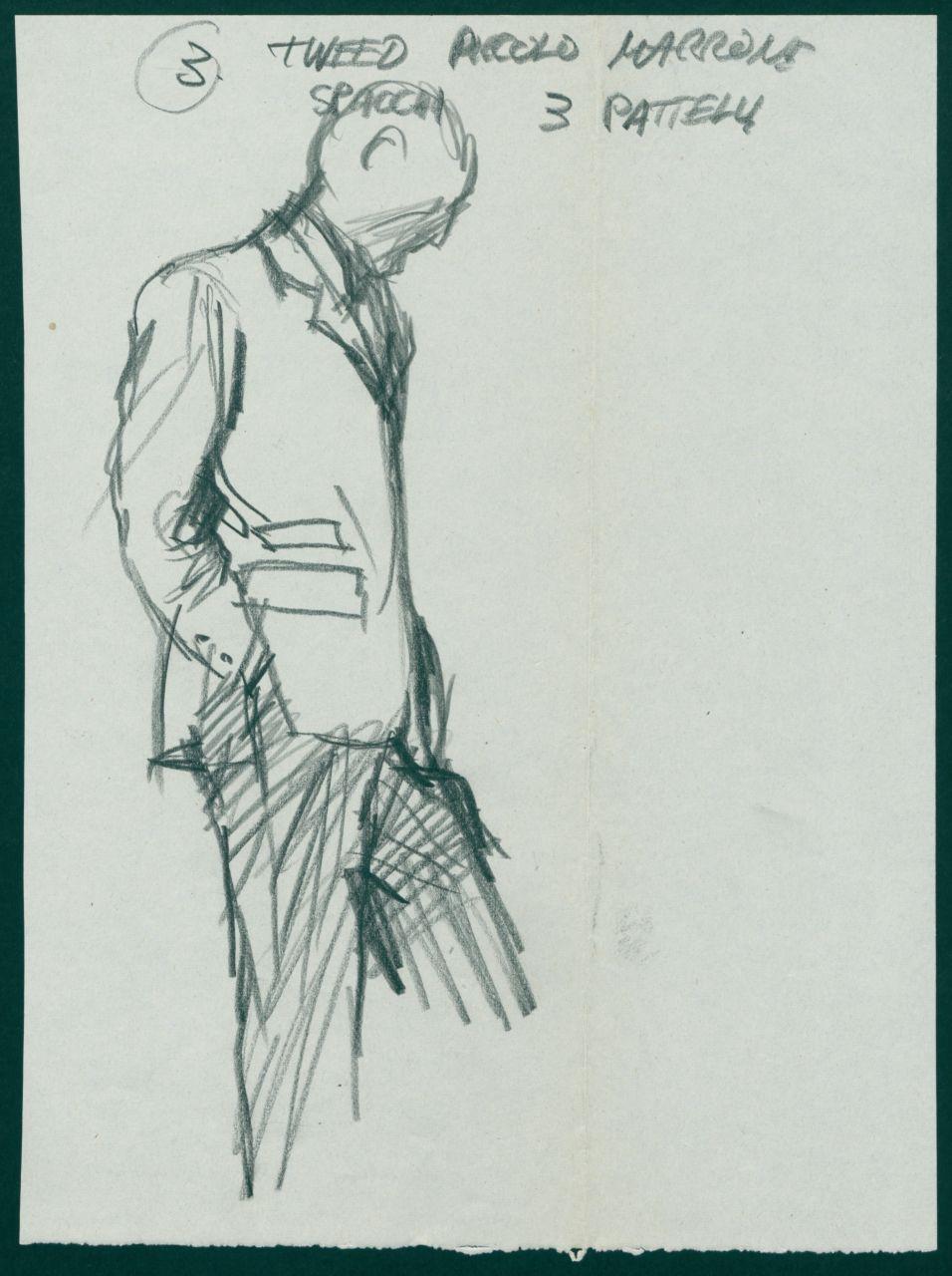 Bozzetto per il periodico dei grandi magazzini la Rinascente "Uomo la Rinascente Moda maschile" dell'ottobre 1961, uomo con completo spezzato con giacca monopetto (disegno) di Iliprandi, Giancarlo (sec. XX)