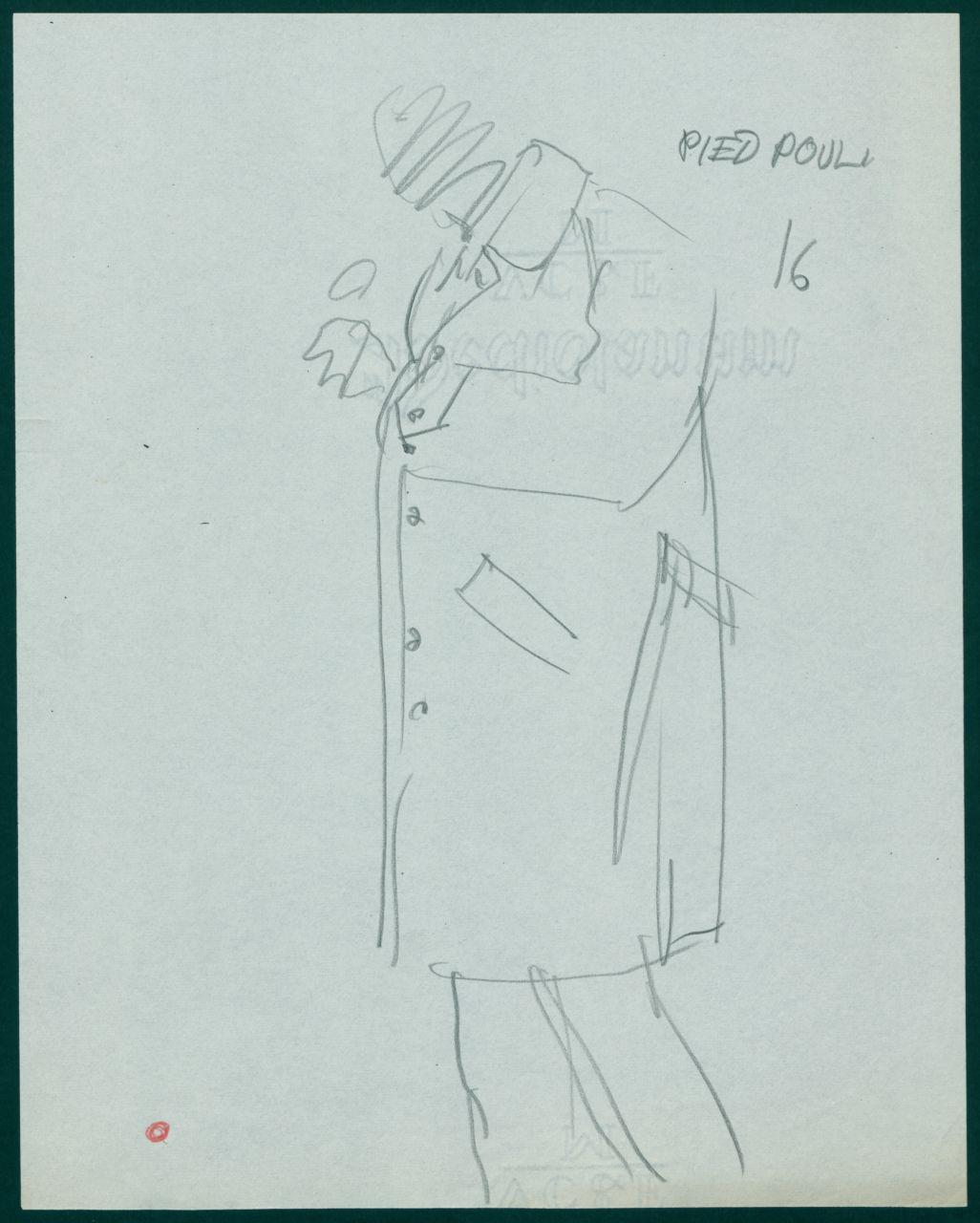 Bozzetto per il periodico dei grandi magazzini la Rinascente "Uomo la Rinascente Moda maschile" dell'ottobre 1961, figura maschile con soprabito (disegno) di Iliprandi, Giancarlo (sec. XX)