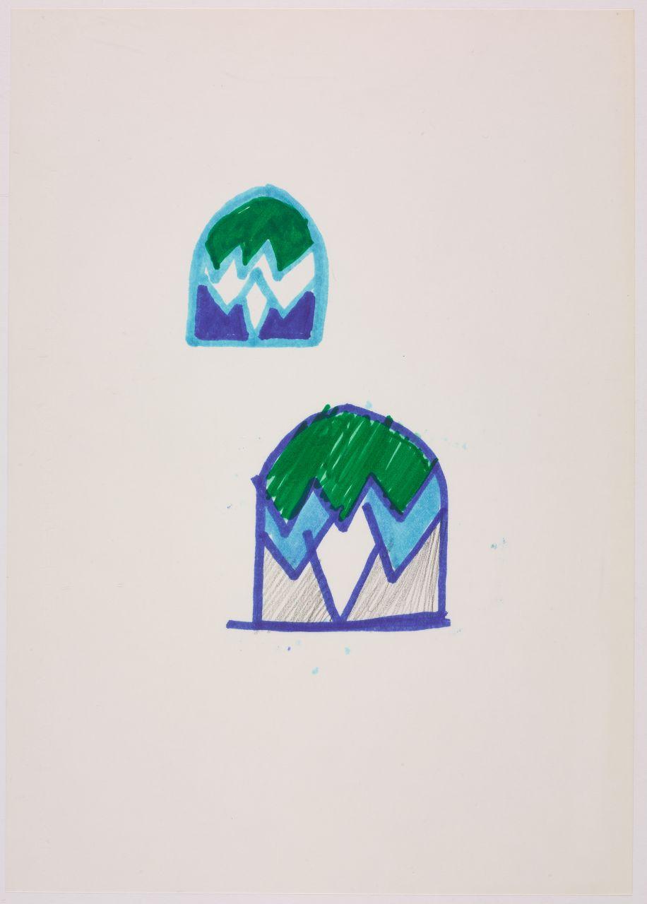 Studio per il marchio e il logotipo del reparto Ski dei grandi magazzini la Rinascente, simboli: montagna (disegno) di Iliprandi, Giancarlo (sec. XX)