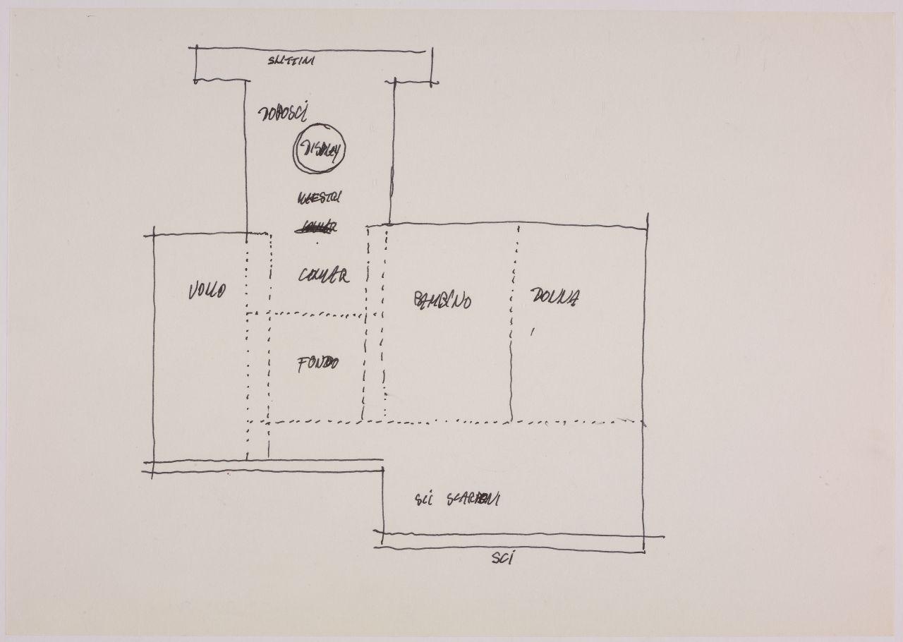 Bozzetto planimetrico del reparto Ski dei grandi magazzini la Rinascente, planimetria (disegno) di Iliprandi, Giancarlo (sec. XX)
