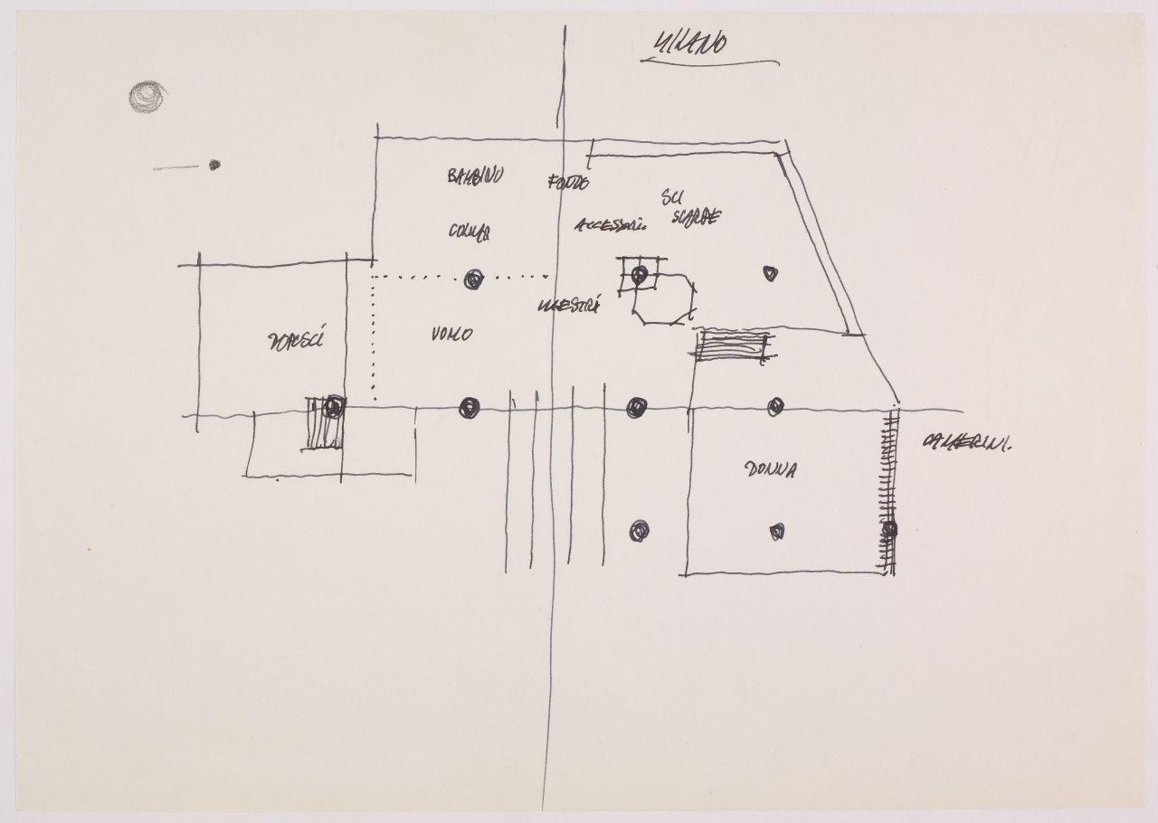 Bozzetto planimetrico del reparto Ski dei grandi magazzini la Rinascente, planimetria (disegno) di Iliprandi, Giancarlo (sec. XX)