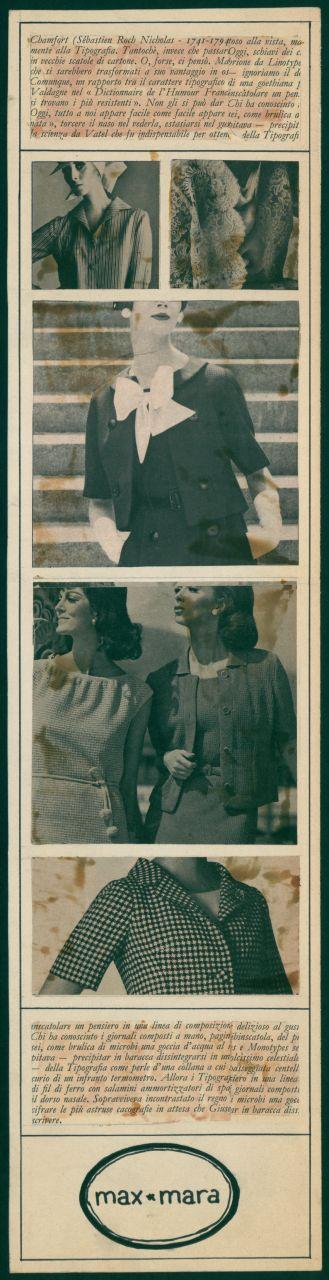 Layout di annuncio pubblicitario per la casa di moda Max Mara, iscrizioni, donne con tailleurs (disegno) di Iliprandi, Giancarlo (sec. XX)