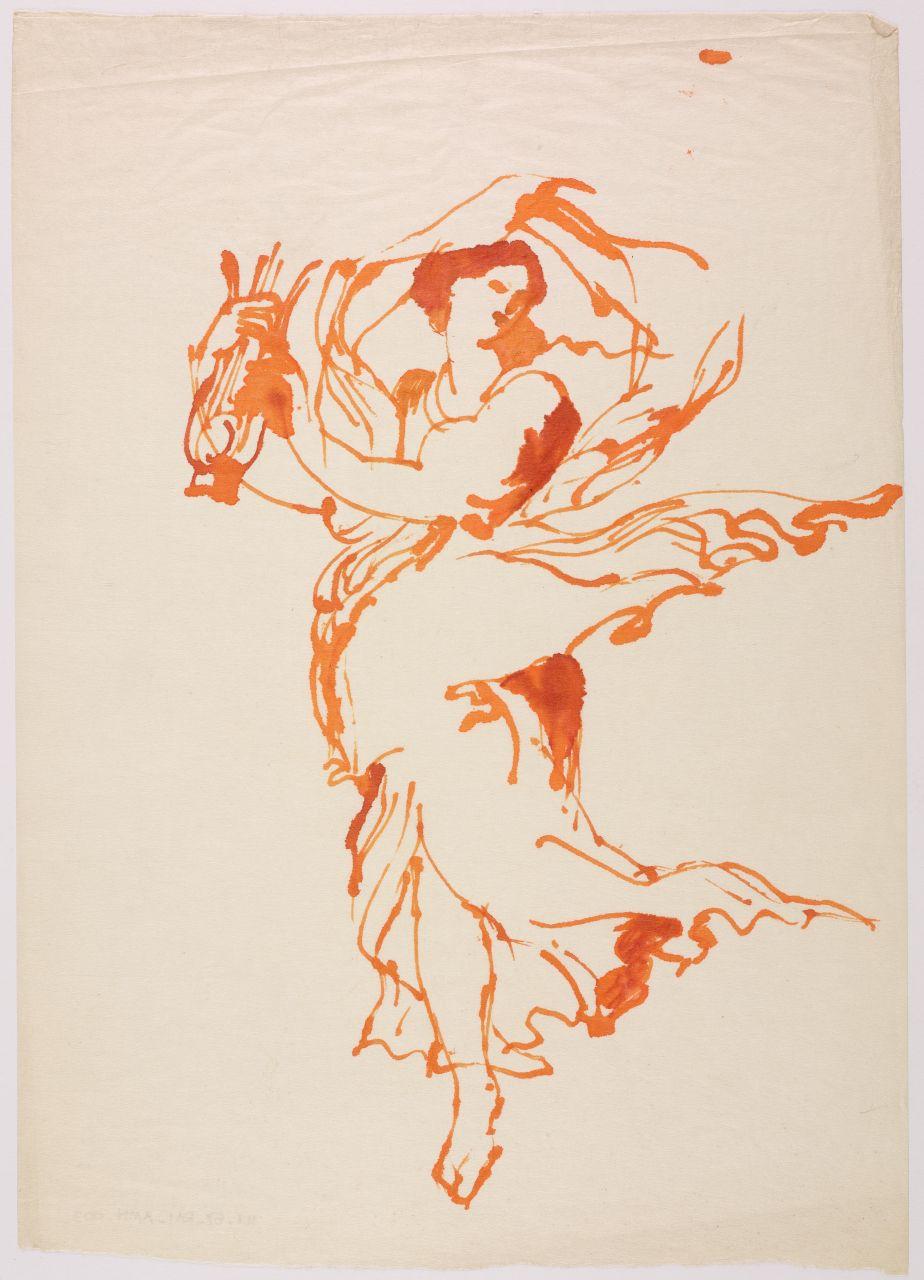 Bozzetto per la Rai - Radiotelevisione Italiana per il manifesto del X Autunno musicale napoletano, figura mitologica femminile con lira (disegno) di Iliprandi, Giancarlo (sec. XX)