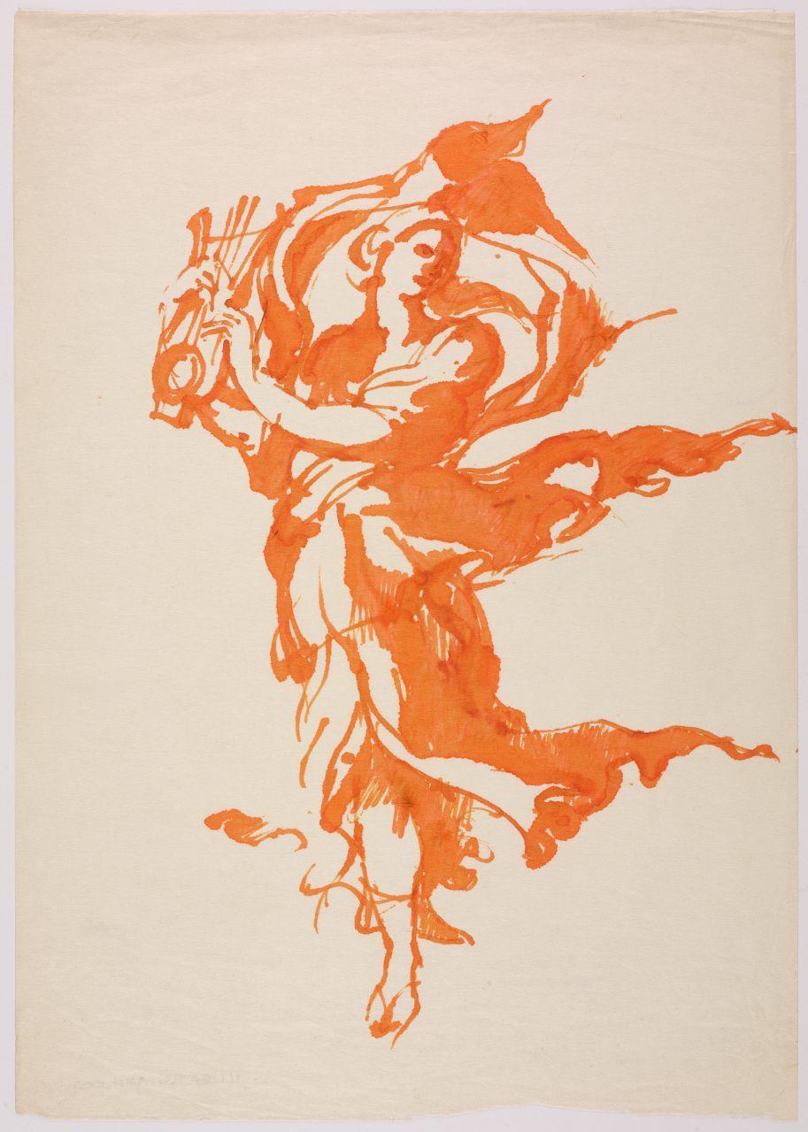 Bozzetto per la Rai - Radiotelevisione Italiana per il manifesto del X Autunno musicale napoletano, figura mitologica femminile con lira (disegno) di Iliprandi, Giancarlo (sec. XX)