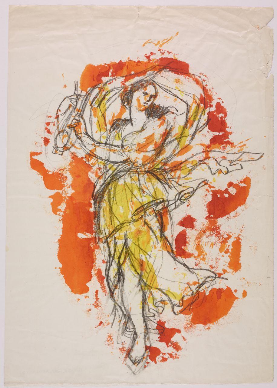 Bozzetto per la Rai - Radiotelevisione Italiana per il manifesto del X Autunno musicale napoletano, figura mitologica femminile con lira (disegno) di Iliprandi, Giancarlo (sec. XX)