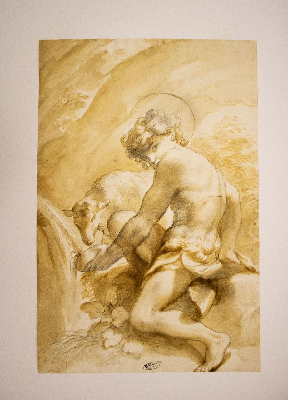 S. Giovannino con l'agnello, S. Giovannino con l'agnello (disegno) di Piola, Domenico (attribuito) (secc. XVII/ XVIII)
