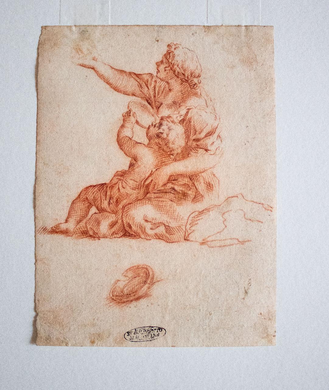 Donna e bambino che beve da una ciotola, Donna e bambino che beve da una ciotola (disegno) - ambito italiano (prima metà sec. XVIII)