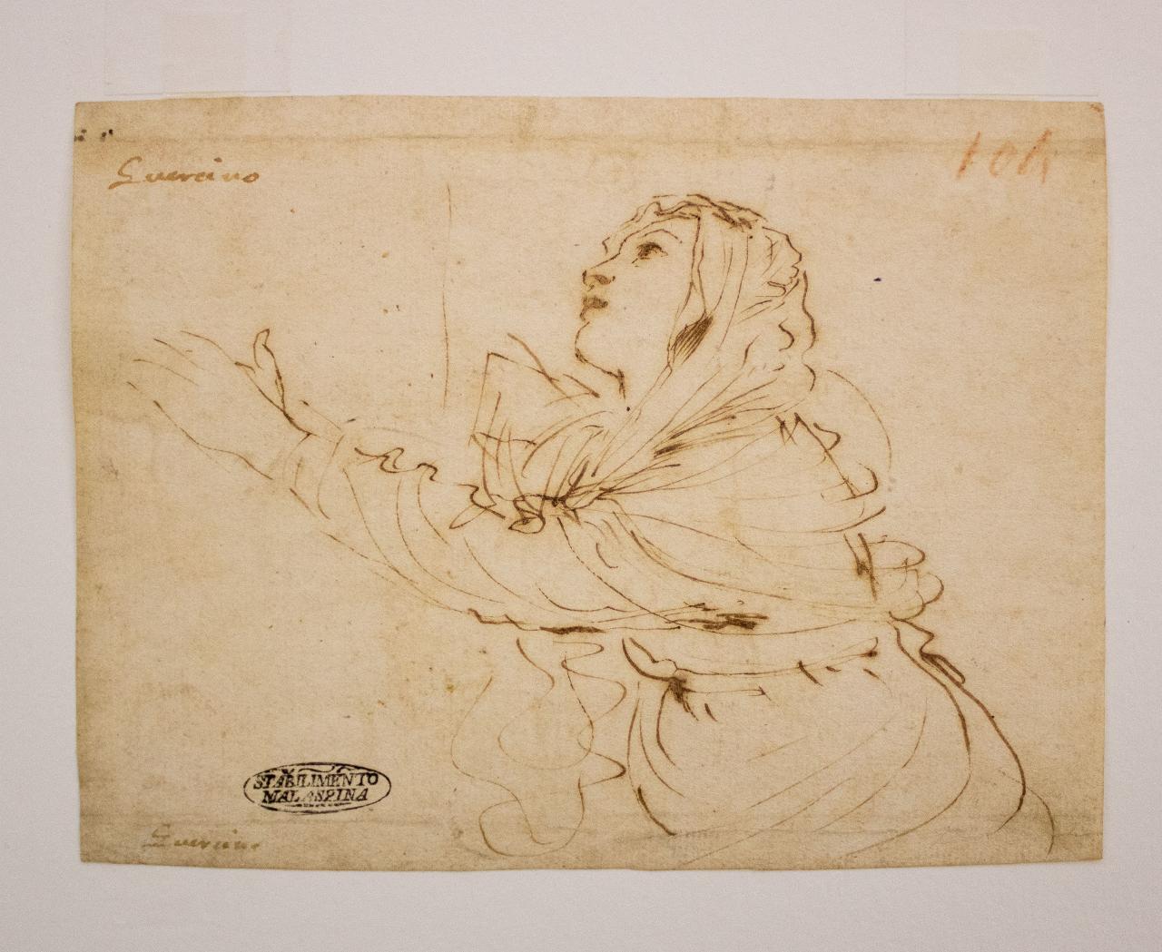 Madonna orante, Madonna orante (disegno) di Barbieri Giovan Francesco detto Guercino (attribuito) (prima metà sec. XVII)