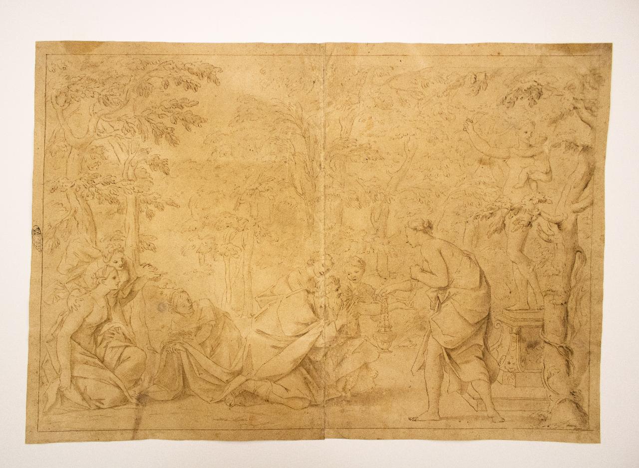 Salomone incensa gli idoli, Salomone adora gli idoli (disegno) - ambito Italia settentrionale (sec. XVIII)