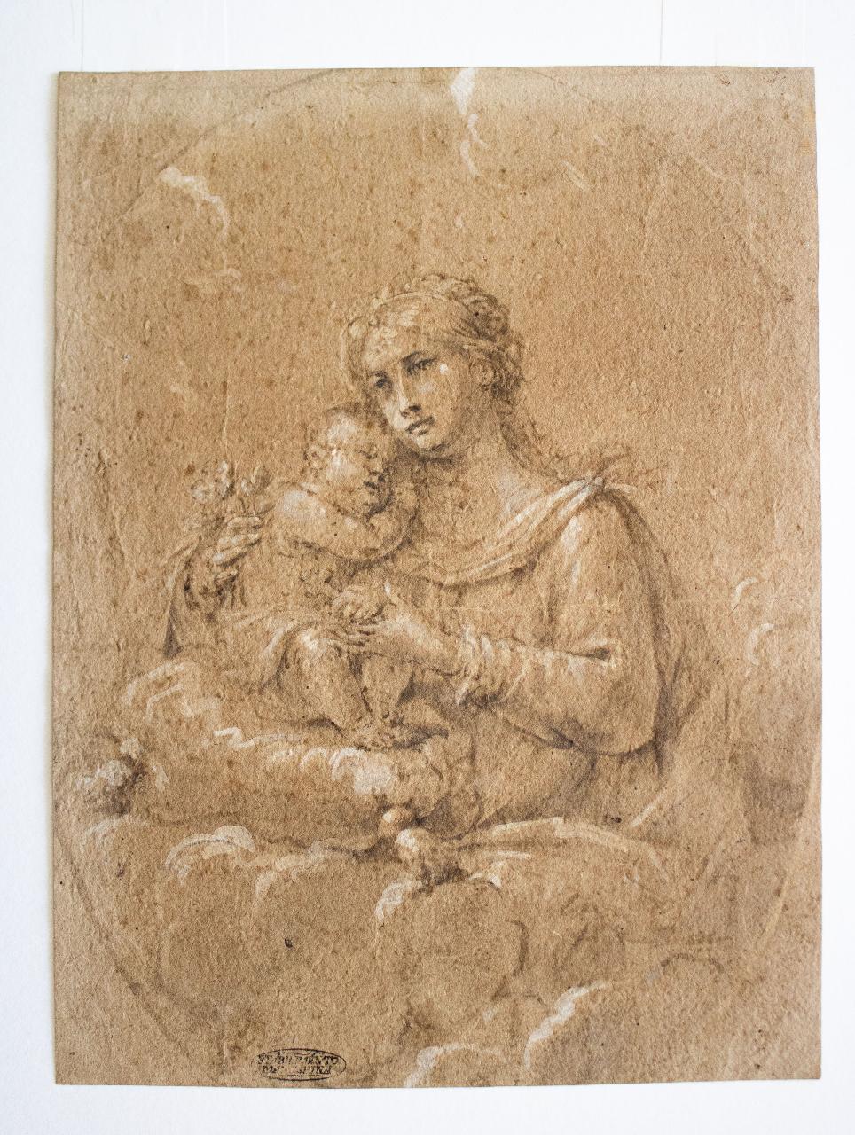 Madonna col Bambino, Madonna col Bambino (disegno) di Ramenghi, Giovanni Battista (attribuito) - ambito italiano (sec. XVIII)