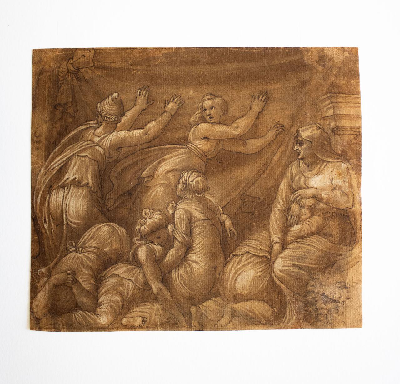 Apollo e Artemide che uccidono i figli di Niobe, Apollo e Artemide che uccidono i figli di Niobe (disegno) di Polidoro da Caravaggio - ambito italiano (sec. XVI)