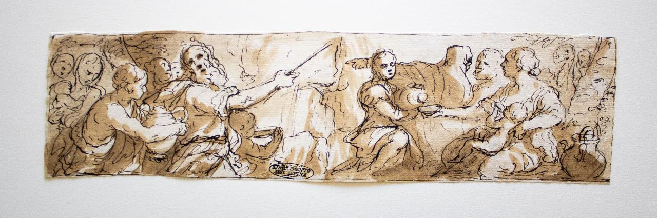 Mosè fa scaturire l'acqua, Mosè fa scaturire l'acqua (disegno) - ambito italiano (sec. XVII)