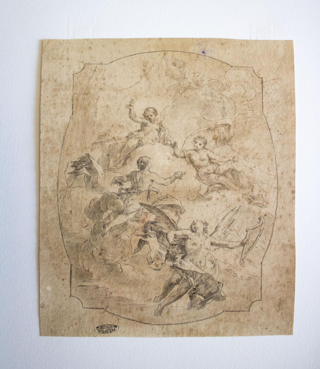 Allegoria con Muse, Bozzetto per soffitto con le Muse (disegno) - ambito italiano (sec. XVIII)