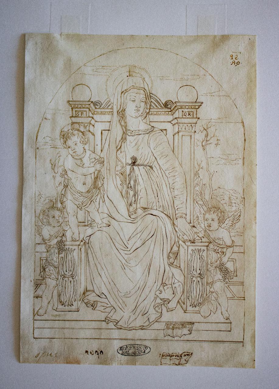Madonna in trono, Madonna in trono (disegno) di Squarcione, Francesco (copia) - ambito italiano (sec. XIX)