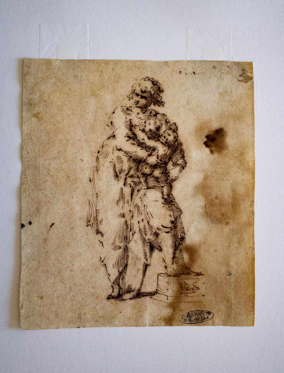 Figura femminile con putto in braccio, Figura femminile con putto in braccio (disegno) di Spinelli, Giovan Battista - ambito italiano (sec. XVII)