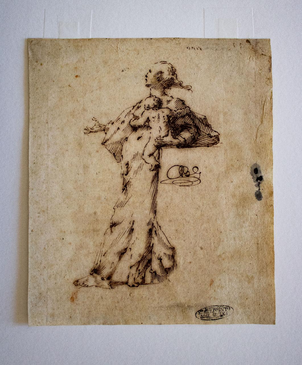 Figura femminile con putto in braccio, Figura femminile con putto in braccio (disegno) di Spinelli, Giovan Battista - ambito italiano (sec. XVII)