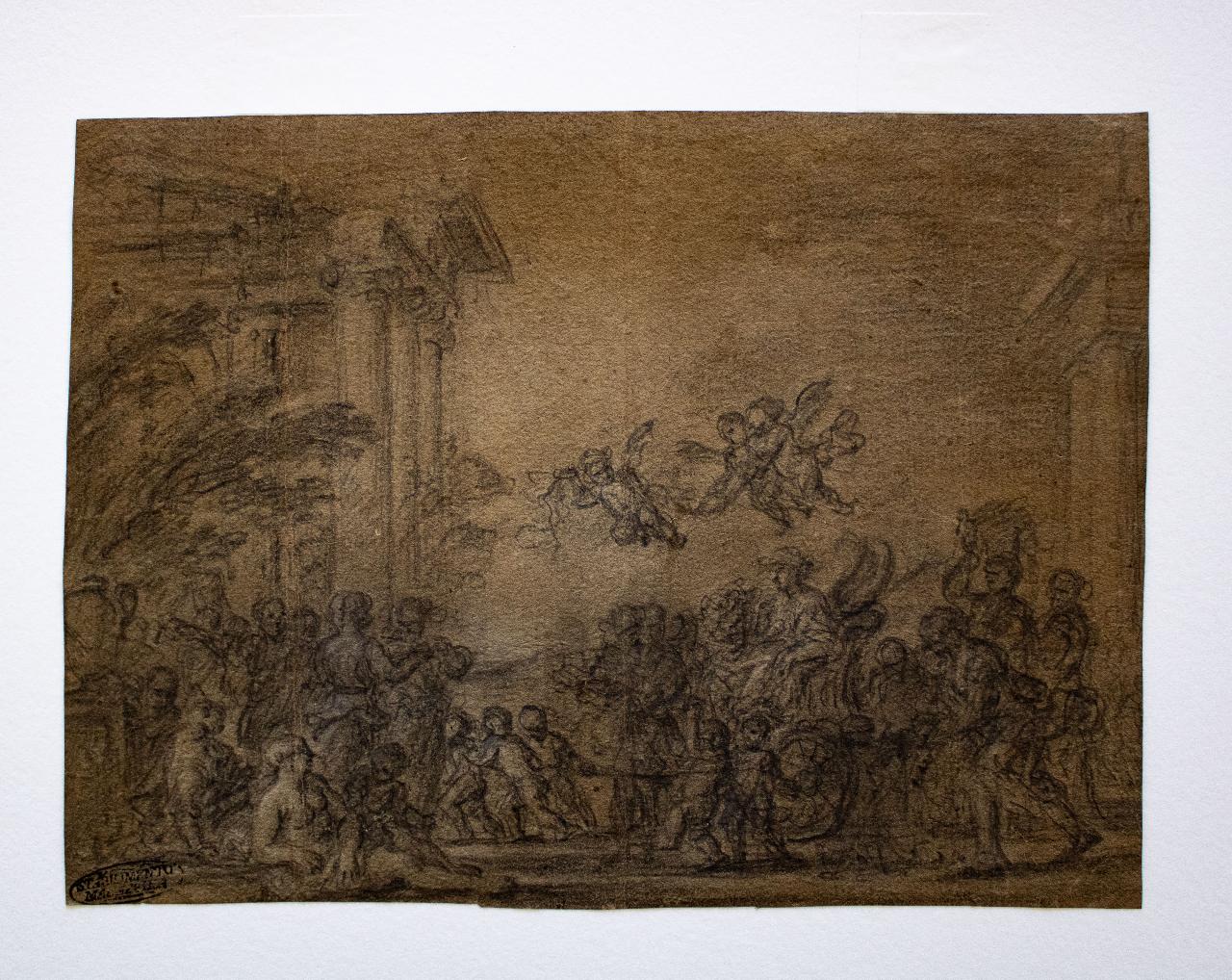 Scena allegorica con carro trainato da putti, Scena allegorica con carro trainato da putti (disegno) - ambito francese||ambito italiano (sec. XVIII)