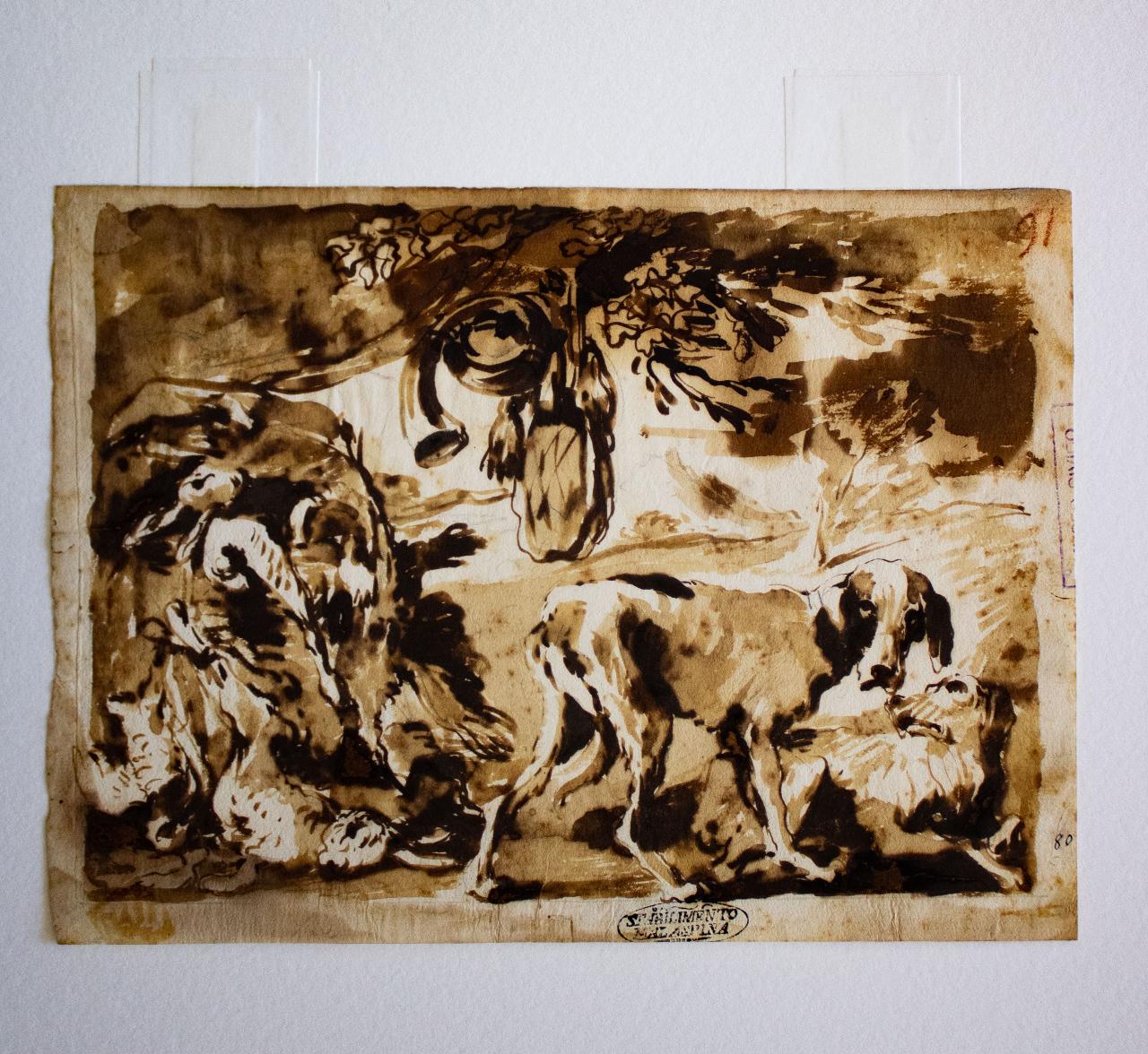 Allegoria della caccia, Allegoria della caccia (disegno) di Castiglione, Giovanni Francesco (attribuito) - ambito italiano (secc. XVII/ XVIII)