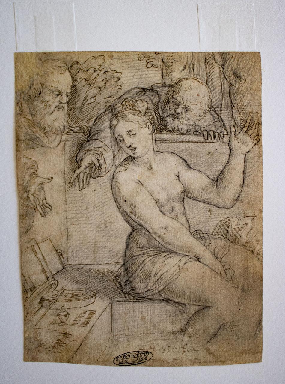 Susanna e i vecchioni, Studio di figure (pastori?), Susanna e i vecchioni, Studio di figure (disegno) - ambito europeo (secc. XVI/ XVII)