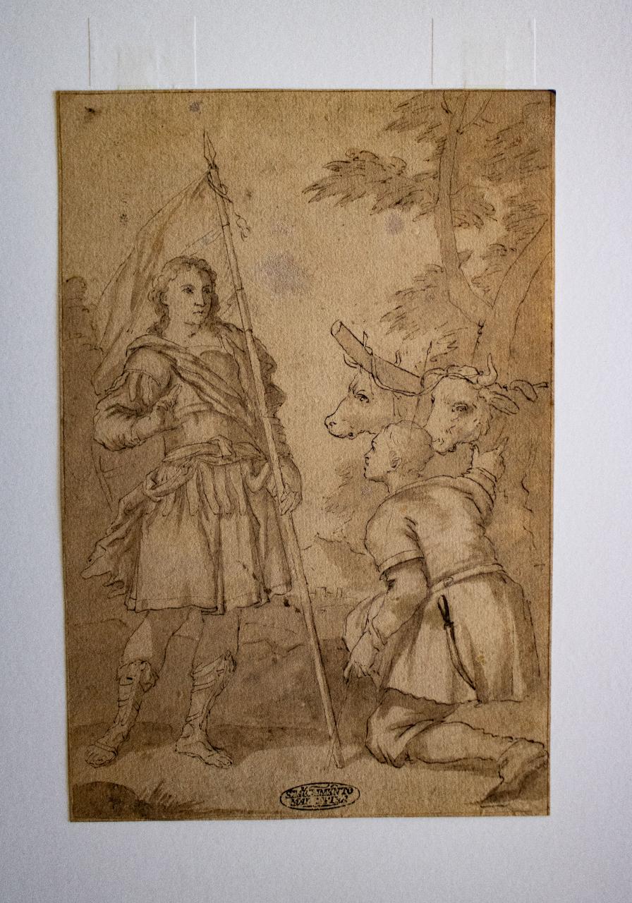 Un santo appare a un contadino, Studio di mano, Un santo appare a un contadino, Studio di mano (disegno) - ambito italiano (sec. XVIII)