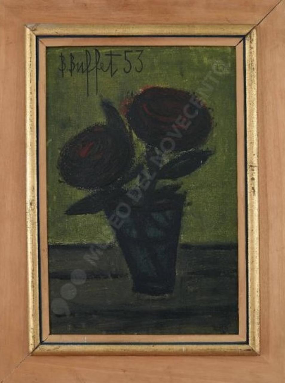 Due rose, vaso di fiori (dipinto) di Buffet, Bernard (sec. XX)
