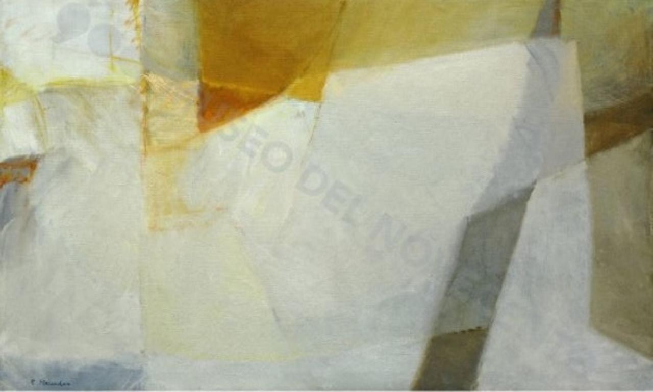 Composizione in bianco-gialla, composizione astratta (dipinto) di Mezzadra, Elena (sec. XX)