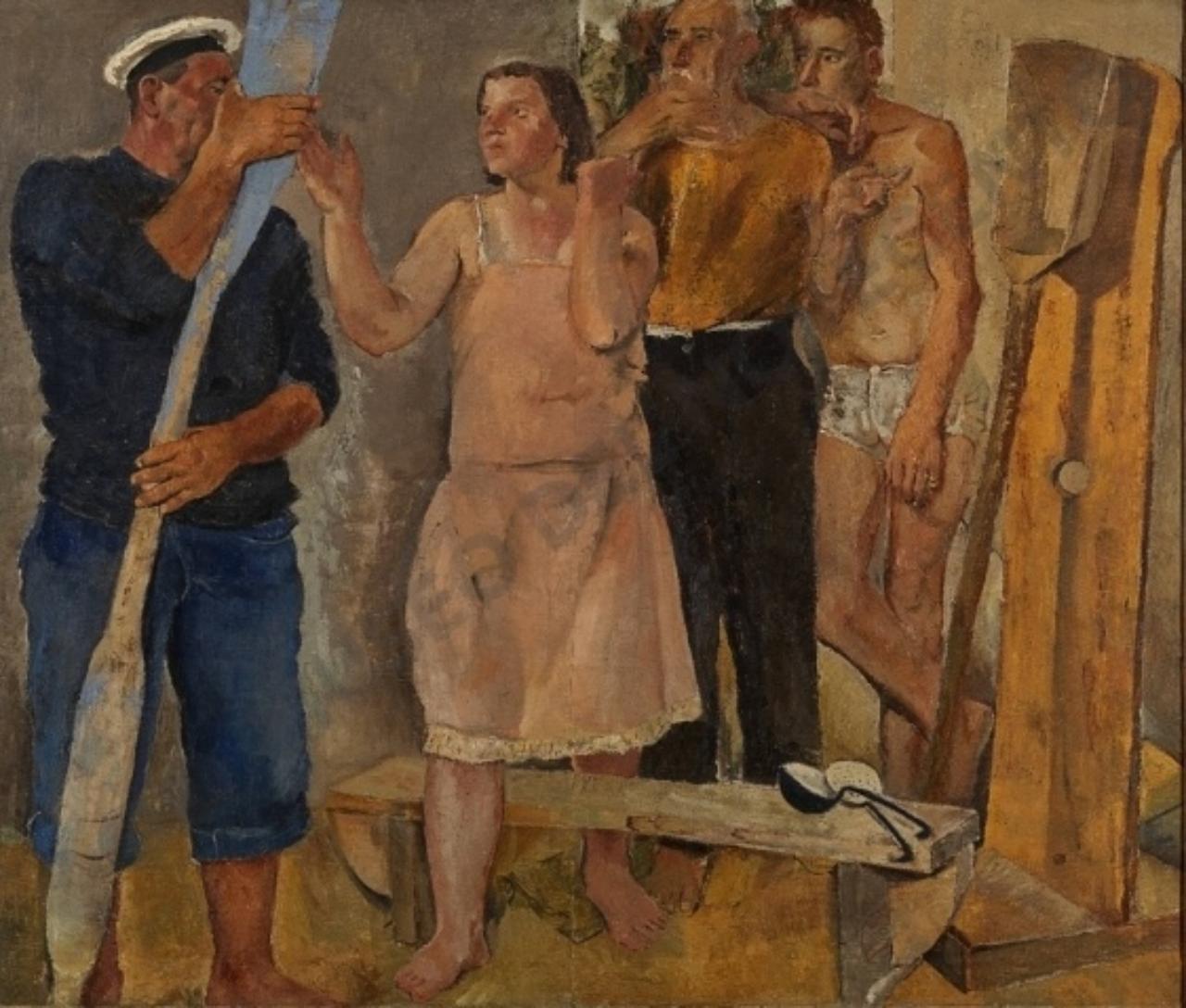 Il remo e la pala, gruppo di persone (dipinto) di Pirandello, Fausto (sec. XX)