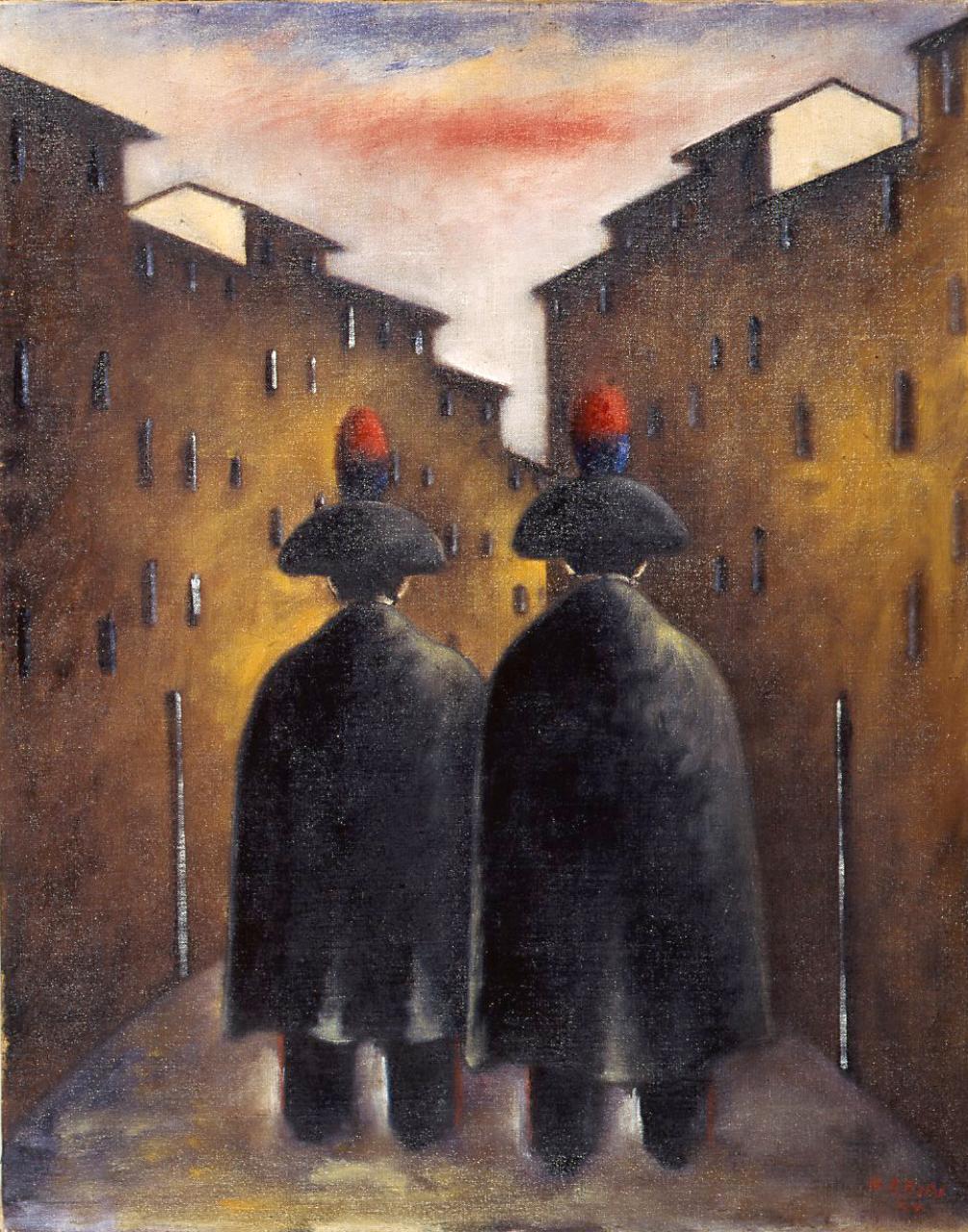 Perlustrazione, coppia di carabinieri (dipinto) di Rosai, Ottone (sec. XX)