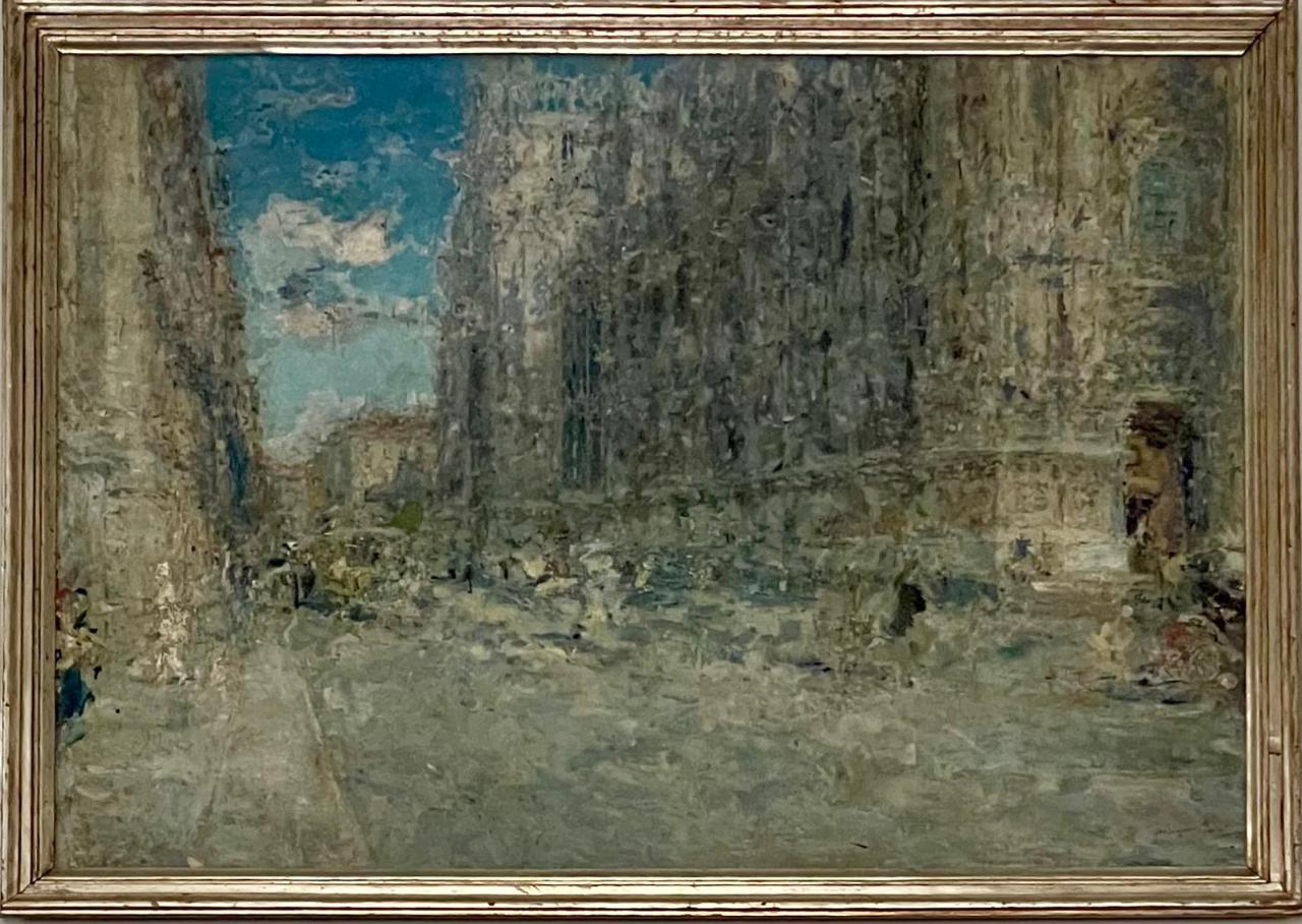 Fianco del Duomo e portici settentrionali, paesaggio urbano (dipinto) di Mantovani, Luigi (sec. XX)