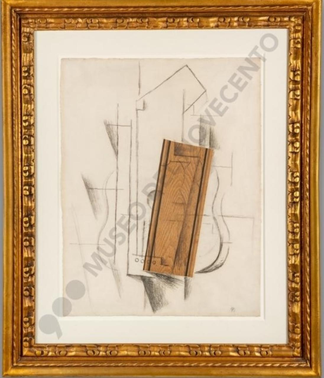 Nature morte à la guitare (à la mandoline), natura morta con strumenti musicali (dipinto) di Braque, Georges (sec. XX)