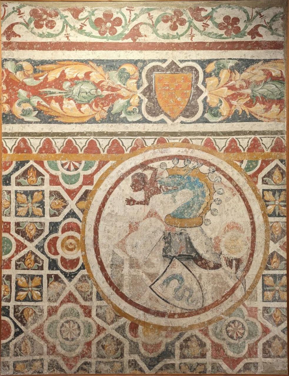 Decorazione a tappezzeria con inserti (dipinto) - scuola pavese (sec. XIV)