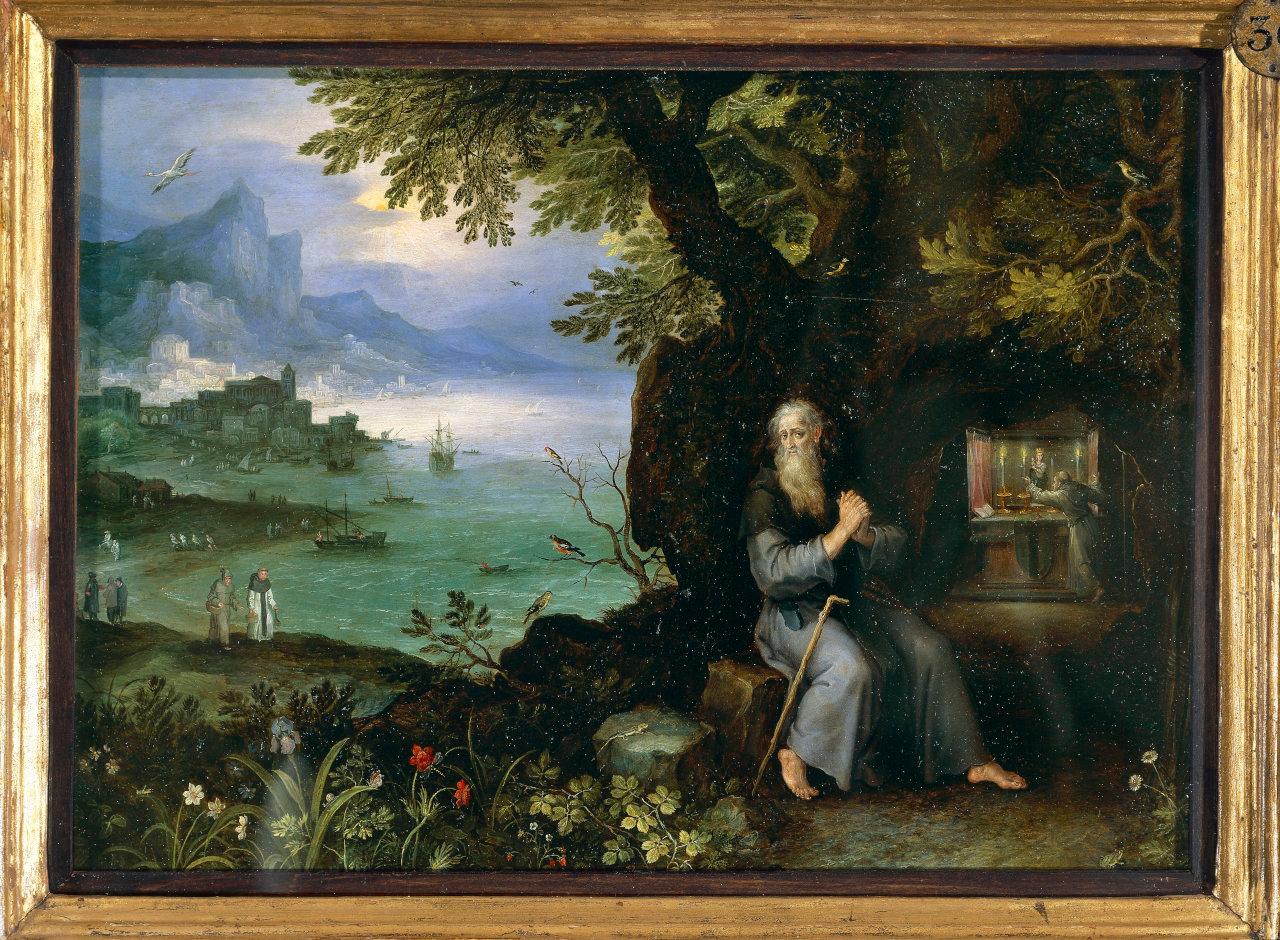 Paesaggio con eremita in preghiera, paesaggio con eremita in preghiera (dipinto) di Brueghel, Jan il Vecchio (sec. XVI)