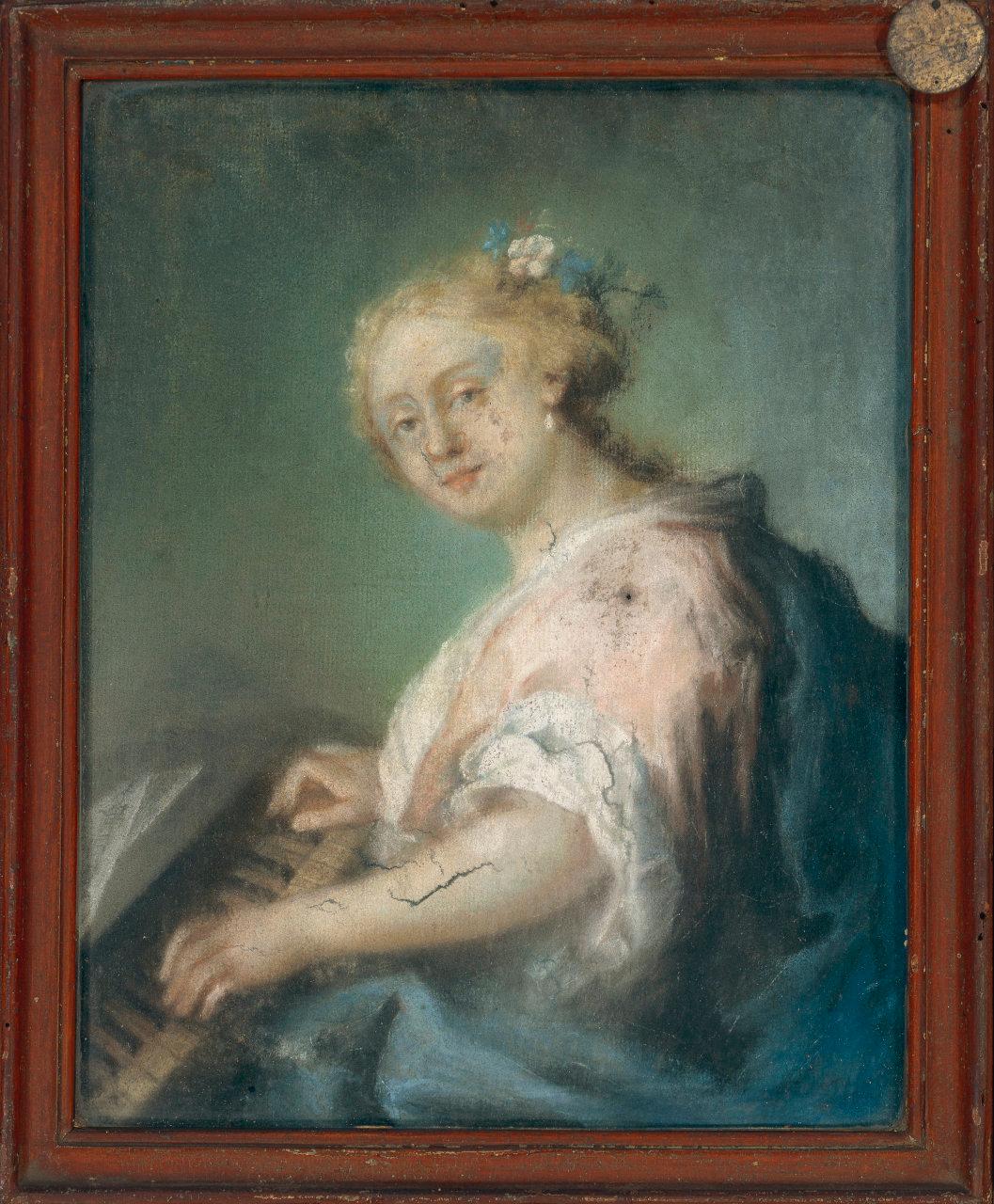 Figura allegorica: la musica, allegoria della musica (dipinto) di Carriera, Rosalba (maniera) (secondo quarto sec. XVIII)