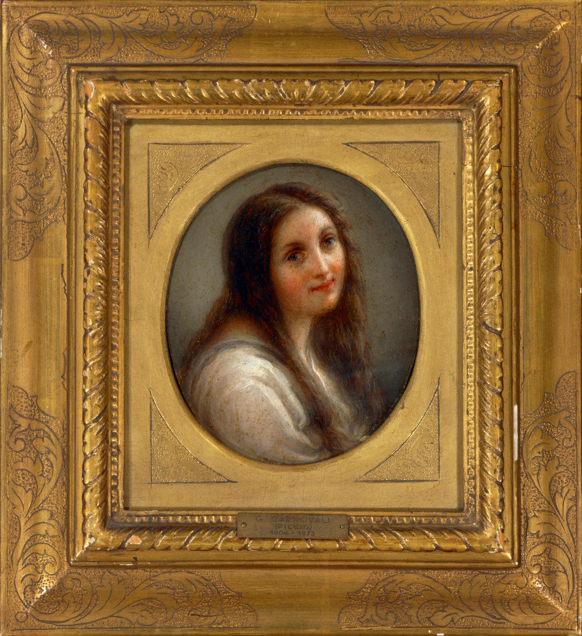 Giovane signora con capelli sciolti, ritratto femminile (dipinto) di Carnovali, Giovanni detto Piccio (copia da) (metà sec. XX)