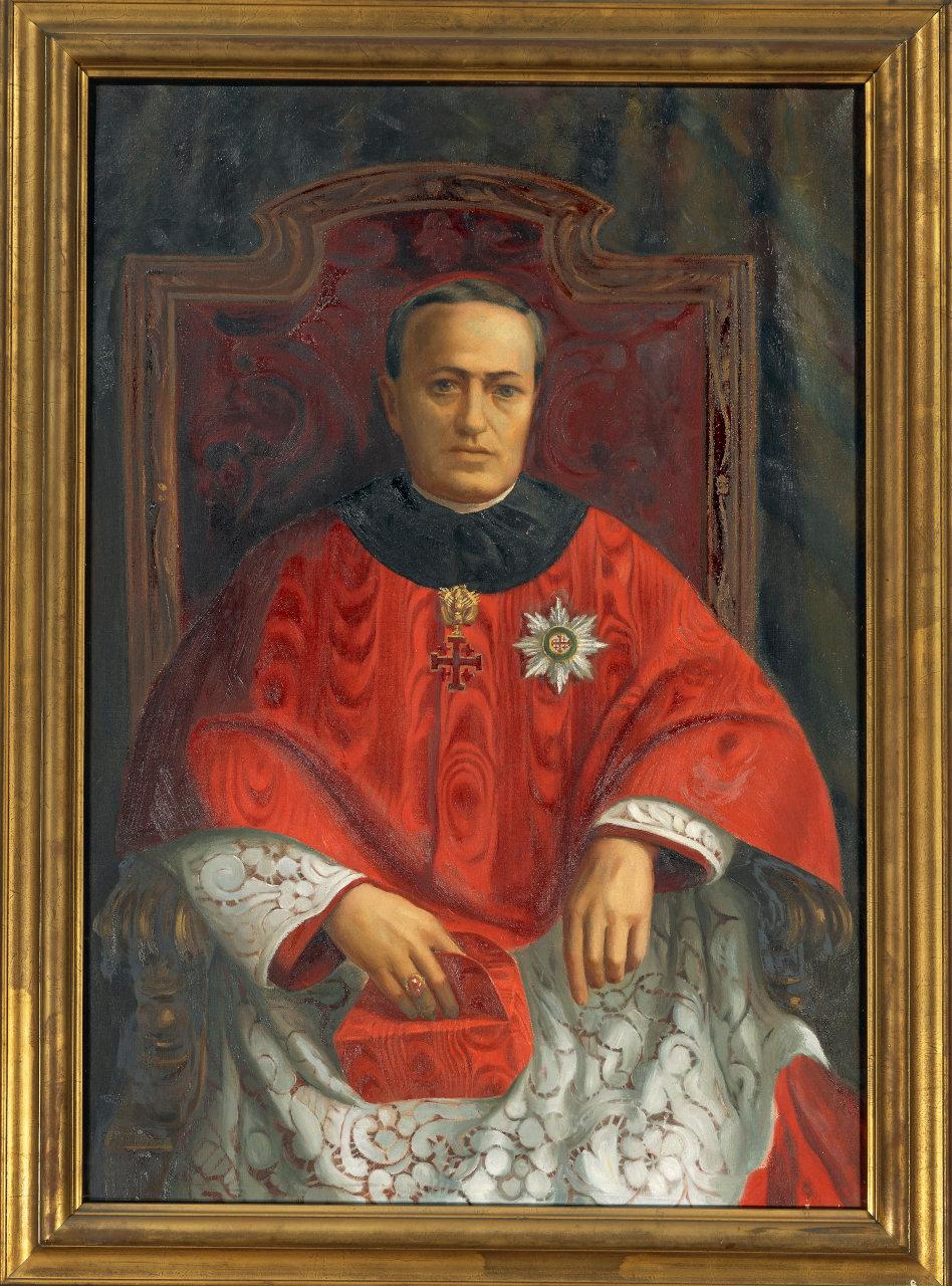 Ritratto del cardinal Andrea Carlo Ferrari, grande dignitario dell'ordine del Santo Sepolcro, ritratto di ecclesiastico (dipinto) - scuola lombarda (prima metà sec. XX)