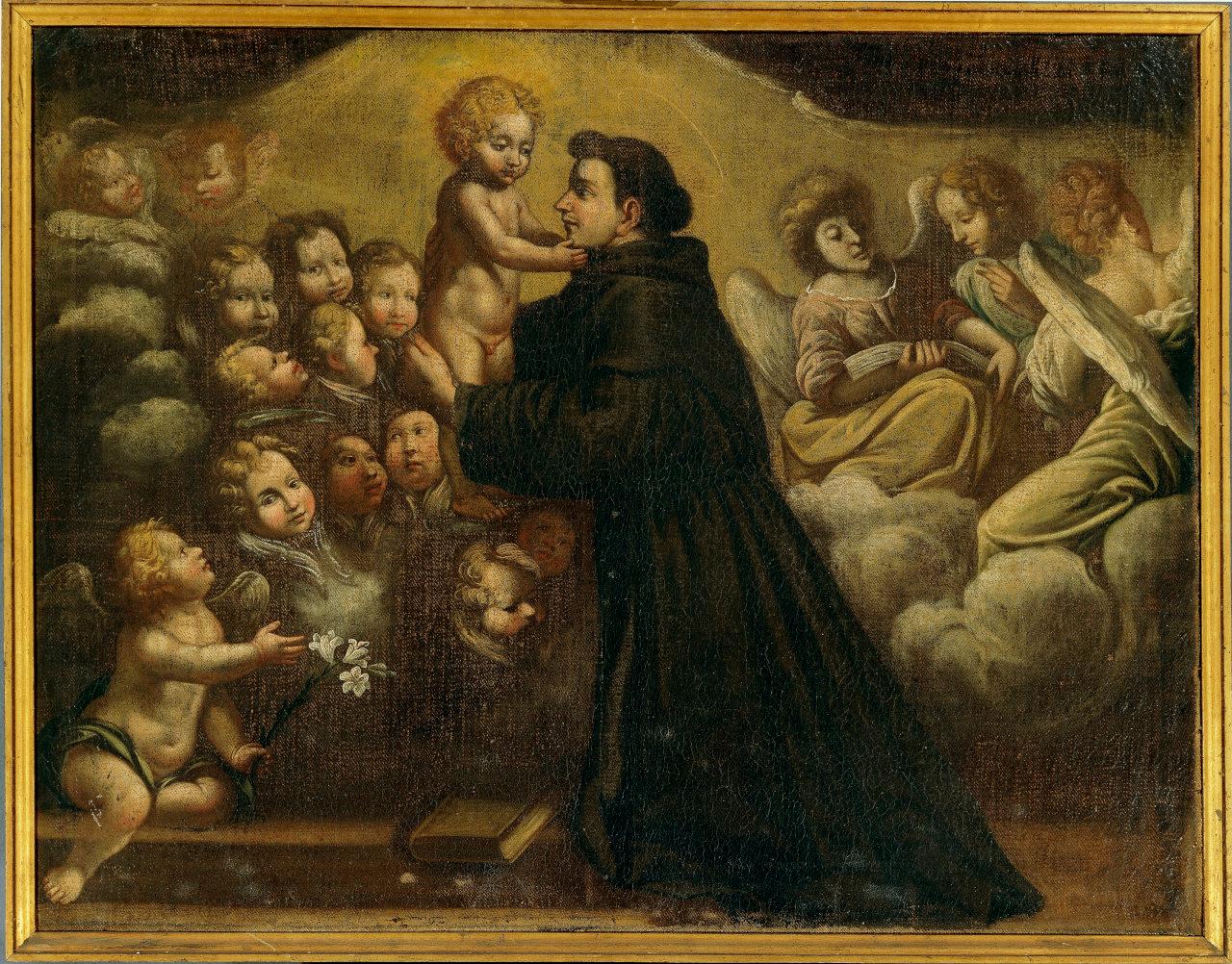 Ritratto di Sant'Antonio da Padova con Gesù Bambino e angeli, Sant'Antonio da Padova, Gesù Bambino e angeli (dipinto) di Cantarini, Simone (fine/ inizio secc. XVII/ XVIII)