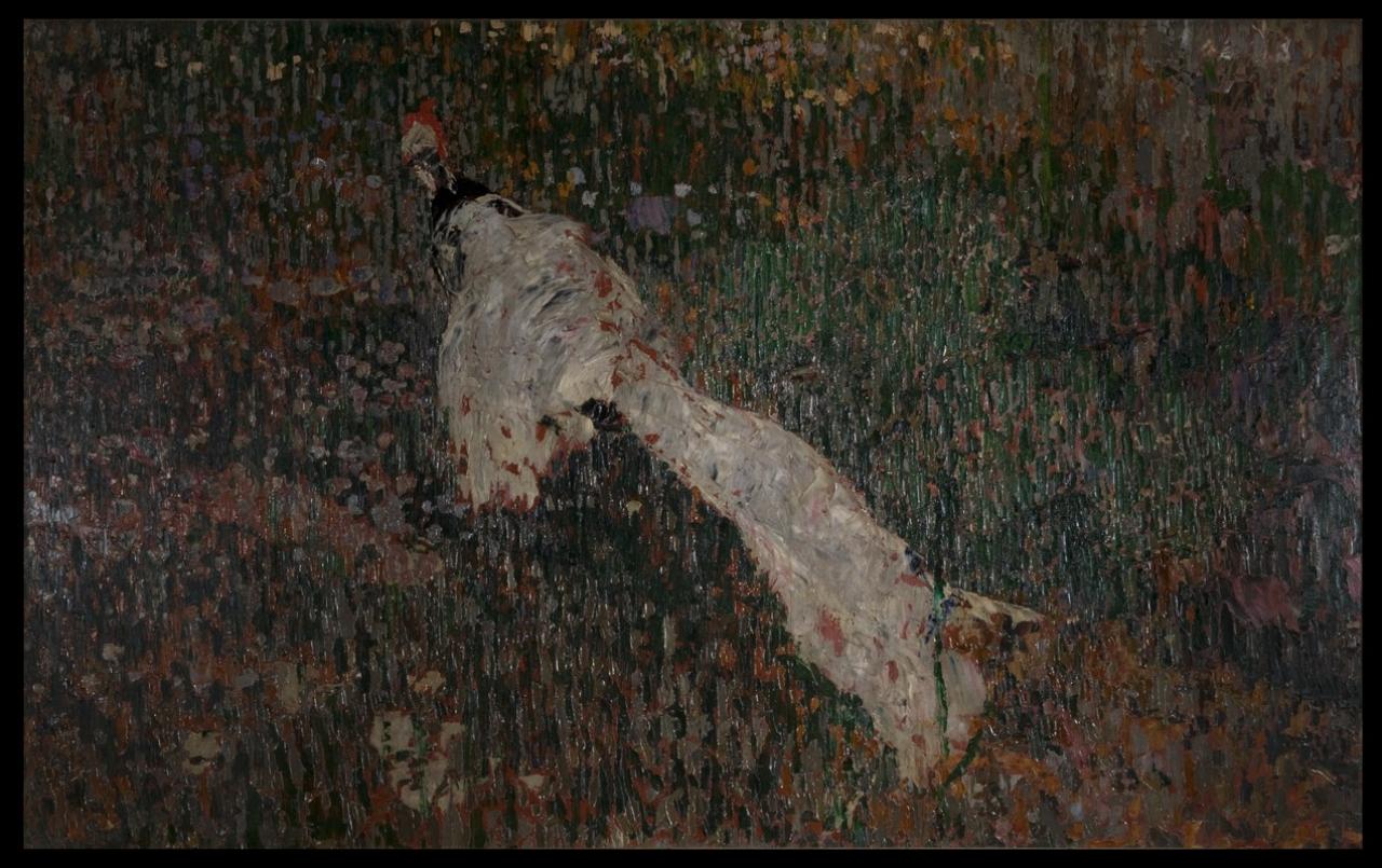 Pavone in prato fiorito, Uccelli (dipinto) di Cinotti, Guido (sec. XIX)