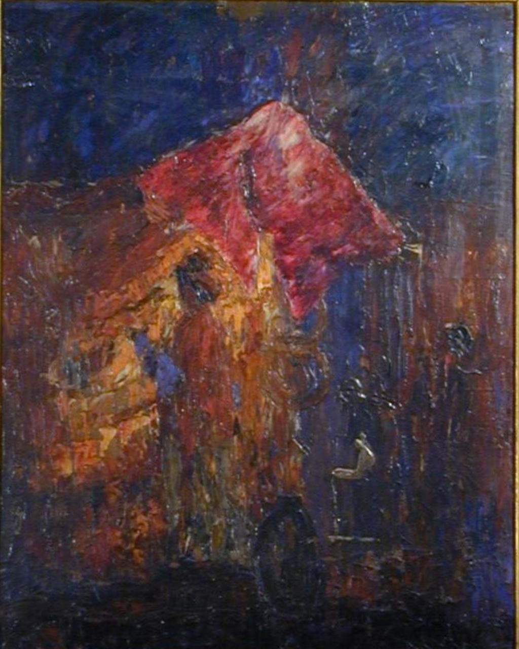 Figura di donna sotto una tenda rossa, Figura femminile (dipinto) di Cinotti, Guido (secc. XIX/ XX)