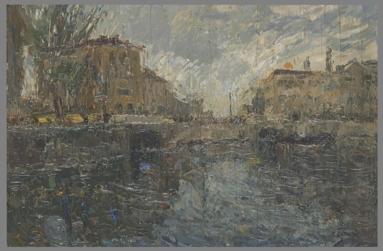 Naviglio Grande (Darsena di Porta Ticinese), Veduta urbana (dipinto) di Cinotti, Guido (sec. XX)