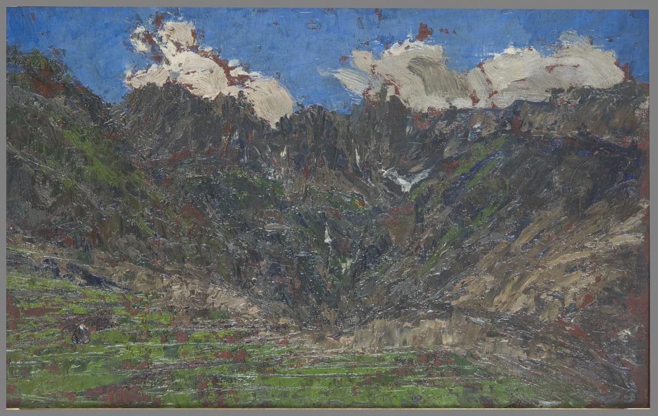 Valle con montagne, Paesaggio montano (dipinto) di Cinotti, Guido (sec. XX)