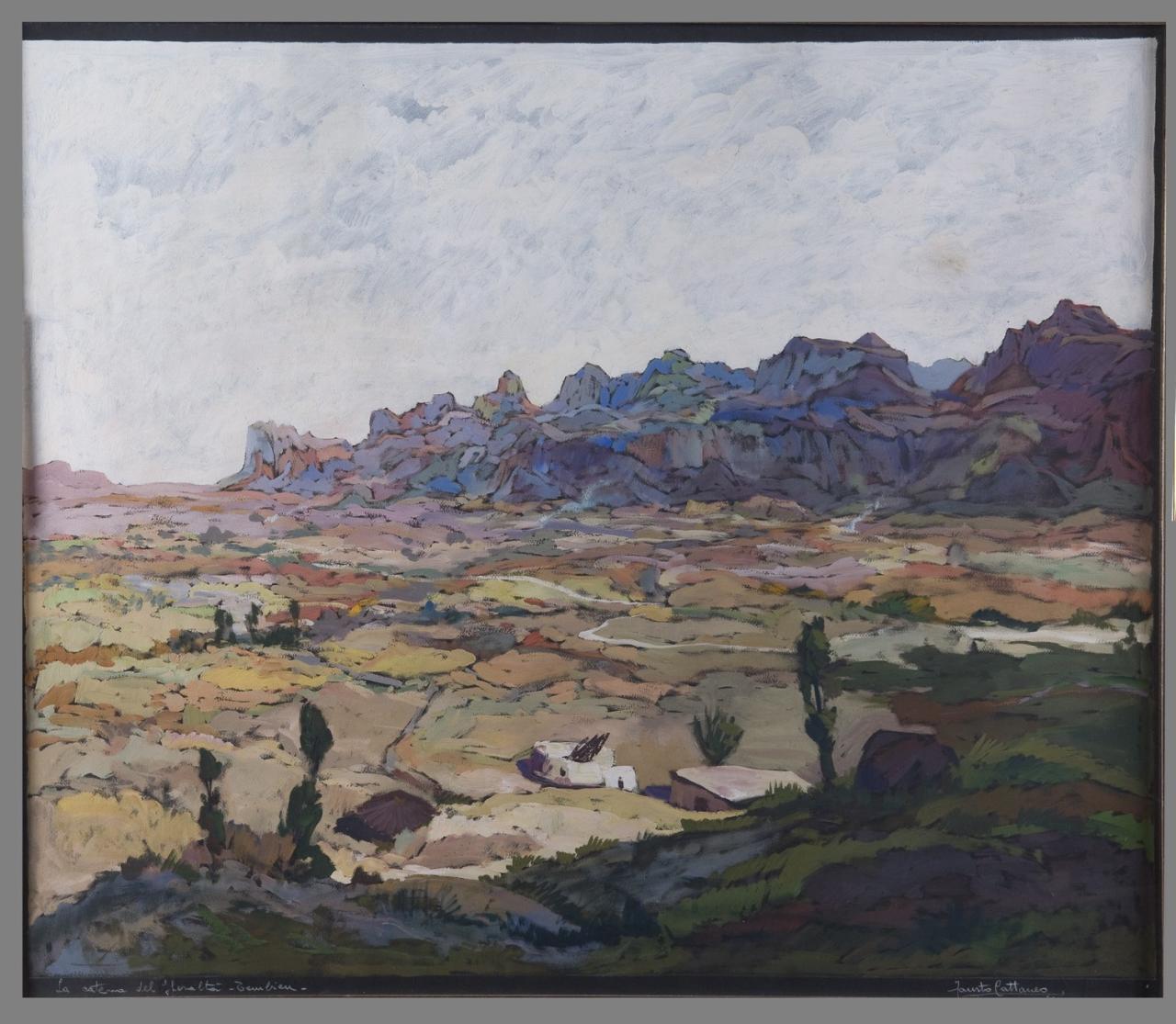 La catena del Gheralta, Paesaggio montano (dipinto) di Cattaneo, Fausto (sec. XX)