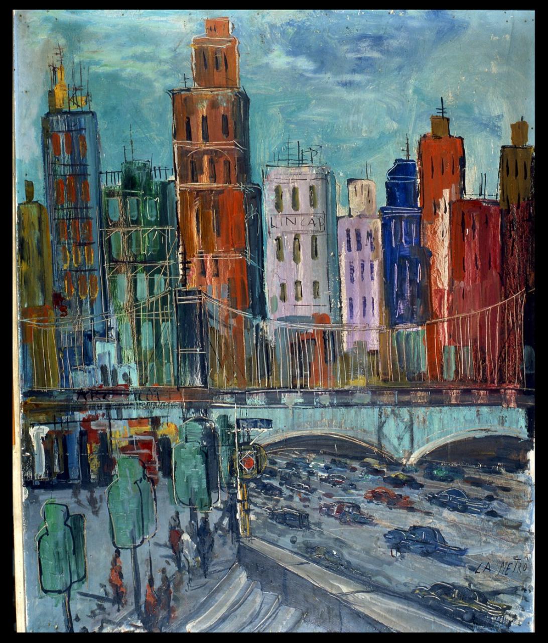 La metrò, Veduta urbana (dipinto) di Lincap (terzo quarto sec. XX)